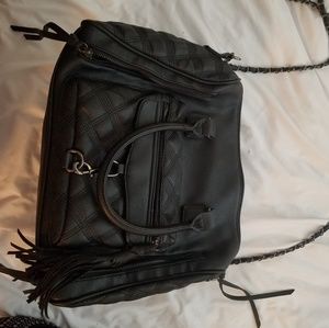 Large black quilted Satchel with shoulder strap